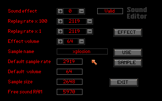Shoot 'em up Construction Kit (Amiga) screenshot: Sound editor.