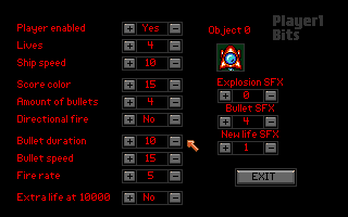 Shoot 'em up Construction Kit (Amiga) screenshot: Player 1 limitations.