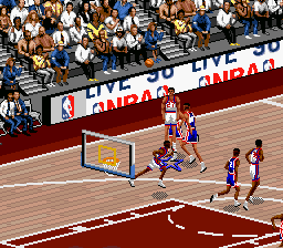 NBA Live 96 (SNES) screenshot: Advertisement during gameplay