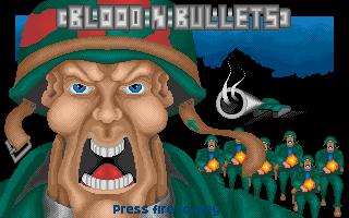 Shoot 'em up Construction Kit (Amiga) screenshot: Example game - Blood 'n' Bullets title screen.