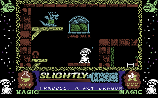 Slightly Magic (Commodore 64) screenshot: From unresponsive controls to simplification of enemy patterns, this version is as sloppy as they come.