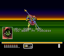 Shien's Revenge (SNES) screenshot: Lenghty talk before the boss fight