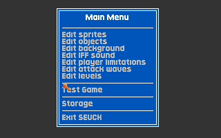 Shoot 'em up Construction Kit (Amiga) screenshot: Main menu.