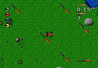 Micro Machines: Turbo Tournament 96 (Genesis) screenshot: In 2nd place