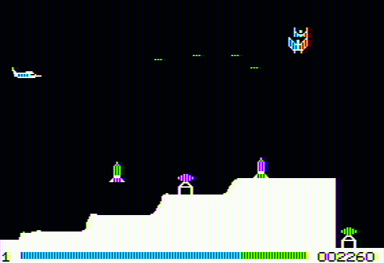 Pegasus II (Apple II) screenshot: Blasting at an unknown creature