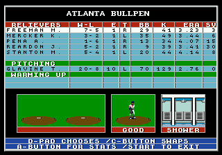 Tony La Russa Baseball (Genesis) screenshot: Viewing the bullpen