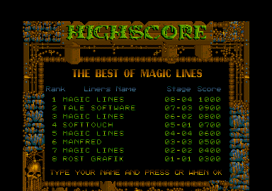 Magic Lines (Atari ST) screenshot: Highscore Table...
