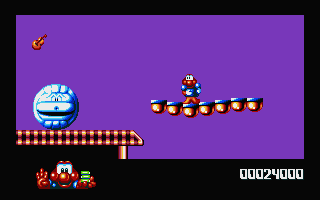 James Pond 2: Codename: RoboCod (Atari ST) screenshot: Floating on a platform.