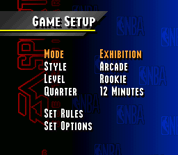 NBA Live 95 (SNES) screenshot: Main menu