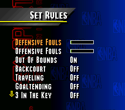 NBA Live 95 (SNES) screenshot: Game's too hard? Bend the rules!