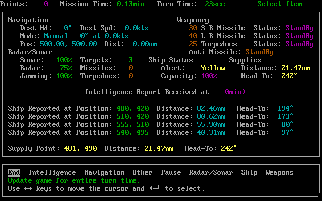 Frigate (DOS) screenshot: Receiving an intelligence report.