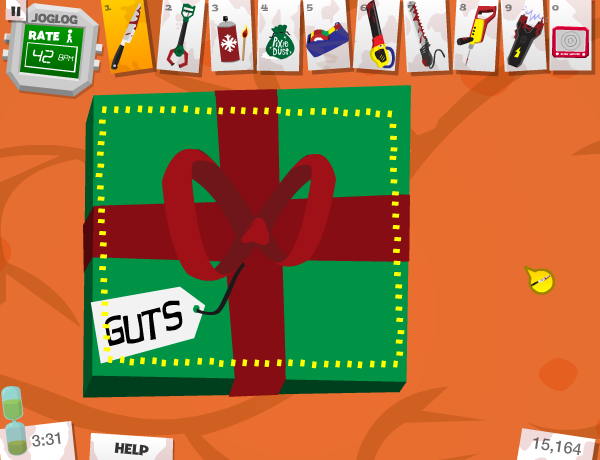 Amateur Surgeon: Christmas Edition (Browser) screenshot: Sweet! His stomach contains presents!