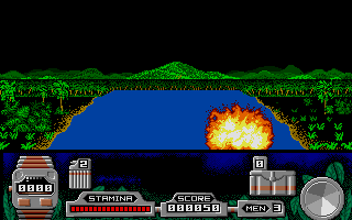 Butcher Hill (Atari ST) screenshot: The dinghy went up in flames.