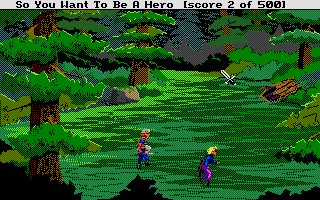 Hero's Quest: So You Want to Be a Hero (Atari ST) screenshot: The sneaking didn't help me evade the attentions of a random encounter, a brigand plaguing the valley