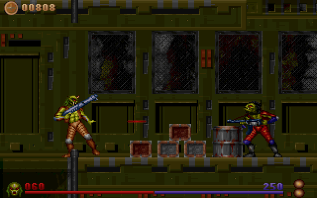 Alien Rampage (DOS) screenshot: About to get hit with a blaster!