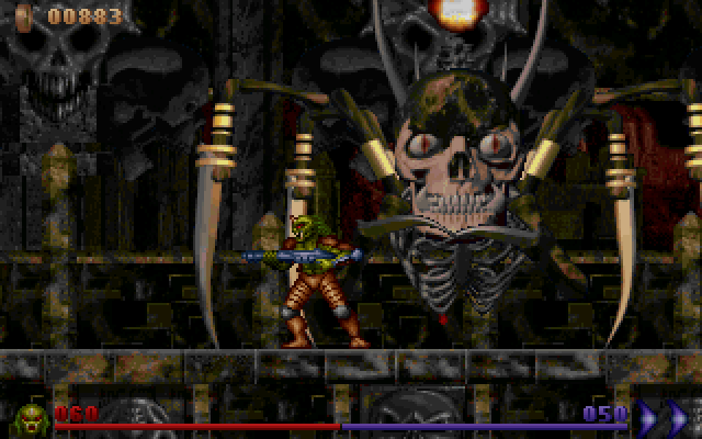Alien Rampage (DOS) screenshot: The Temple Ruins' boss.