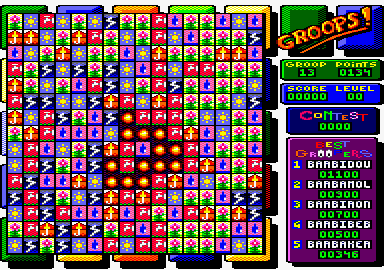 Groops! (Amstrad CPC) screenshot: Clearing a group of tiles