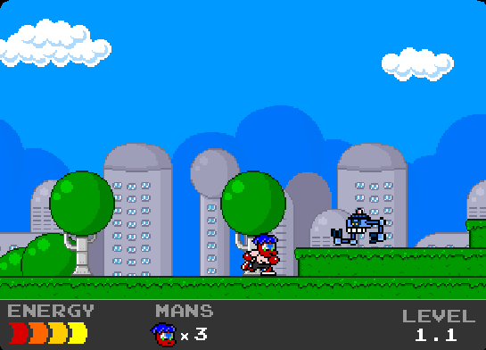 Stinkoman 20X6 (Browser) screenshot: This is kind of Mega Man-esque...