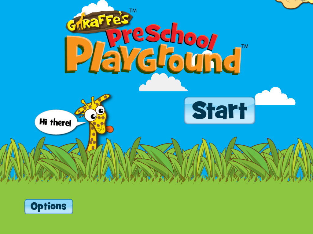 Giraffe's PreSchool Playground (iPad) screenshot: Title and main menu