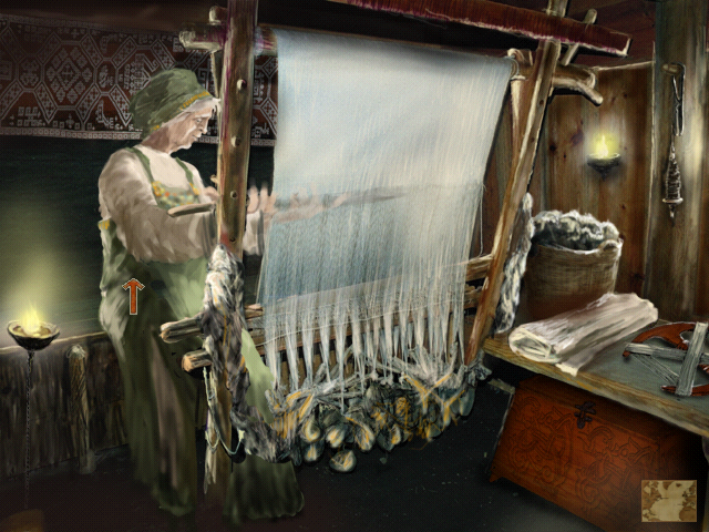 Leif and the American Viking (Windows) screenshot: A weaving woman