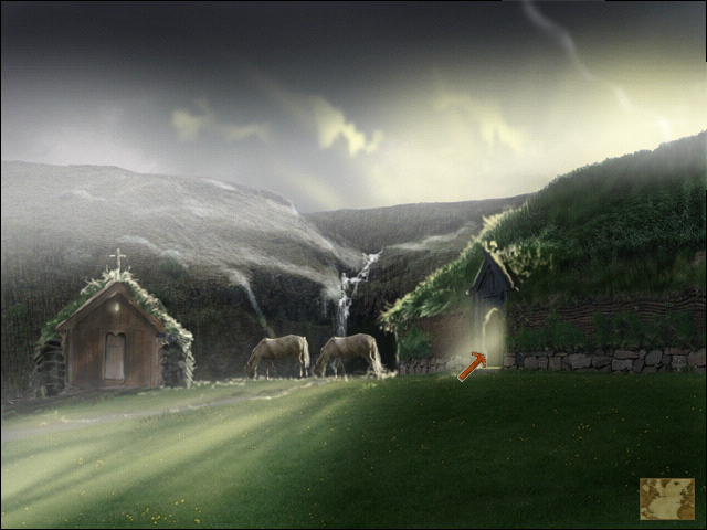 Leif and the American Viking (Windows) screenshot: Outside house