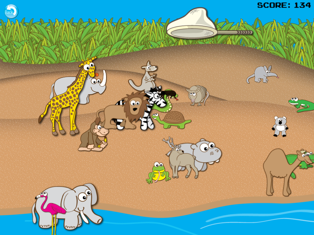 Giraffe's PreSchool Playground (iPad) screenshot: I need to find the animal from among these animals