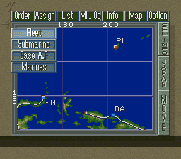 P.T.O.: Pacific Theater of Operations II (SNES) screenshot: Submenu