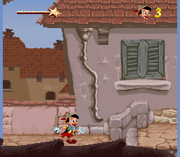 Pinocchio (SNES) screenshot: Level one: going to school.
