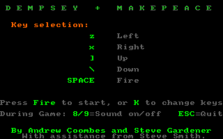 Dempsey and Makepeace (Amstrad CPC) screenshot: Menu