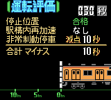 Densha de Go! 2 (Game Boy Color) screenshot: Almost perfect stop at the platform