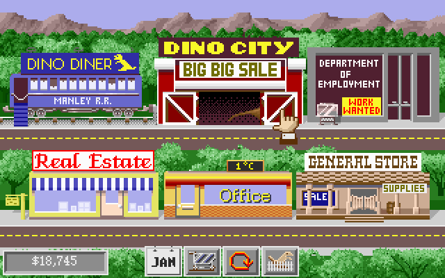 DinoPark Tycoon (DOS) screenshot: Main menu