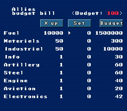 P.T.O.: Pacific Theater of Operations (SNES) screenshot: Managing budget