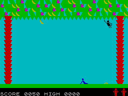 Naanas (ZX Spectrum) screenshot: If you miss a banana and slip on it whilst it's on the floor you lose a life