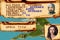 Defender of the Crown (Game Boy Advance) screenshot: Wilfred of Ivanhoe on the map with his lady.
