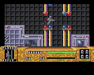 Dan Dare III: The Escape (Amiga) screenshot: Putting the jet-pack to good use