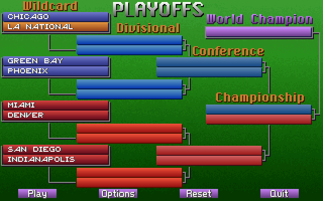 Mike Ditka Ultimate Football (DOS) screenshot: The playoff grid.