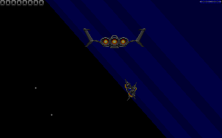 Galactic Conqueror (Amiga) screenshot: Ship rolls and the horizon will roll.