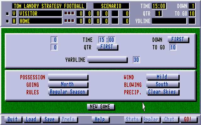 Tom Landry Strategy Football Deluxe Edition (DOS) screenshot: Game settings.