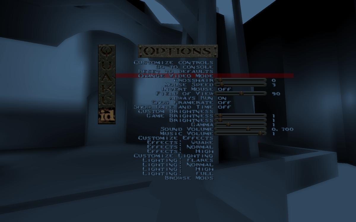 Superqot (Windows) screenshot: The familiar <moby game="Quake">Quake</moby> settings