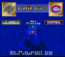 NHL '94 (SNES) screenshot: You can play up to five players with a multi-tap...or, in my case, just a measly two.