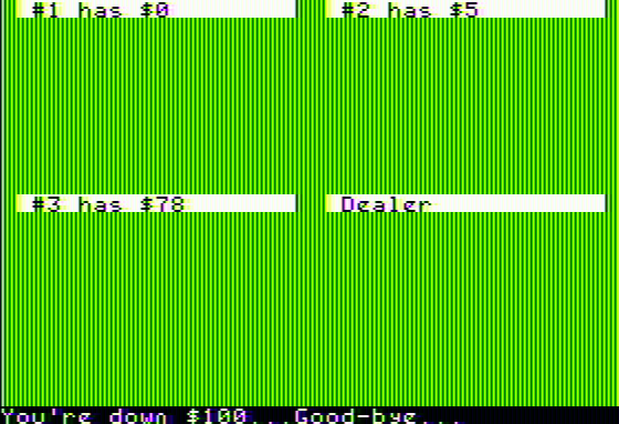 Apple '21' (Apple II) screenshot: A player leaves the game