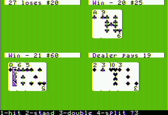 Apple '21' (Apple II) screenshot: Player 2 and 3 won