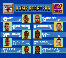 NBA Showdown (SNES) screenshot: The line-up for tonight's game