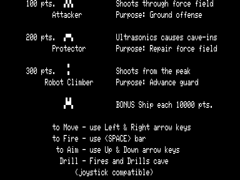 Devil's Tower (TRS-80) screenshot: Instructions