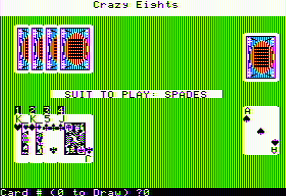 Crazy Eights (Apple II) screenshot: Needs to draw a card