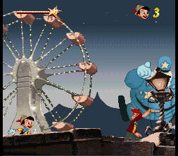 Pinocchio (SNES) screenshot: Pinocchio goes to the carnival.