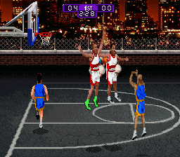 NBA Hangtime (SNES) screenshot: Play on tarmac, too.