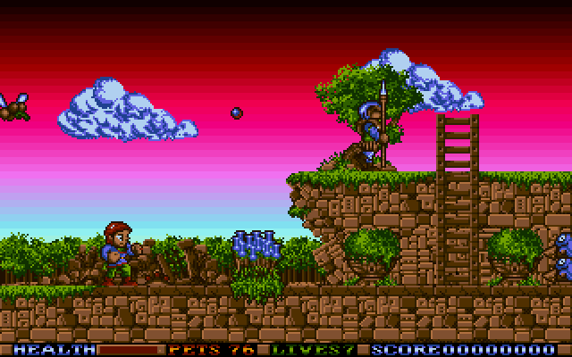 Elf (DOS) screenshot: Starting a level at dusk.