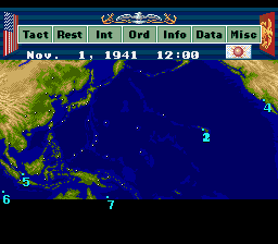 P.T.O.: Pacific Theater of Operations (SNES) screenshot: Map screen