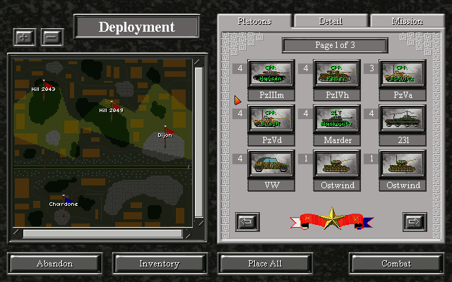 Muzzle Velocity (DOS) screenshot: Deciding where to place my tanks.